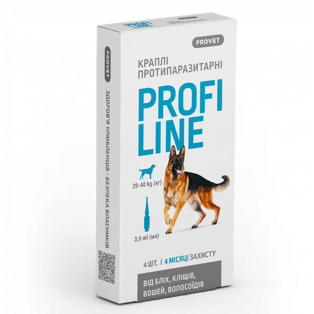 Капли на холку PROVET PROFILINE для собак весом от 20 до 40 кг 4пип по 3мл от блох и клещей - Фото 1 Капли на холку PROVET PROFILINE для собак весом от 20 до 40 кг 4пип по 3мл от блох и клещей - изображение 1