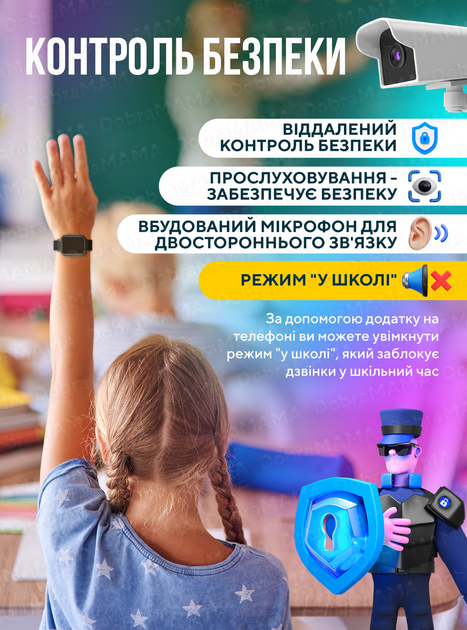 Детские смарт часы с сим картой gps умные часы для детей трекер детский на руку с камерой прослушкой фитнес браслет водонепроницаемый с защитным стеклом LT21 DobraMAMA Черный 67398 - изображение 2