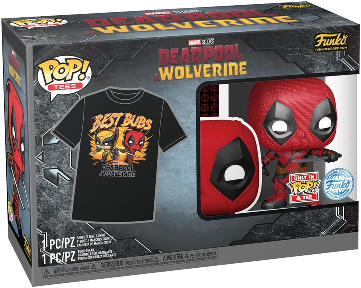 Набір Funko Pop! & Tee Deadpool & Wolverine Фігурка Bobble-Head Deadpool & Wolverine Best Bubs + футболка розмір S 81732 (889698817325) - зображення 1