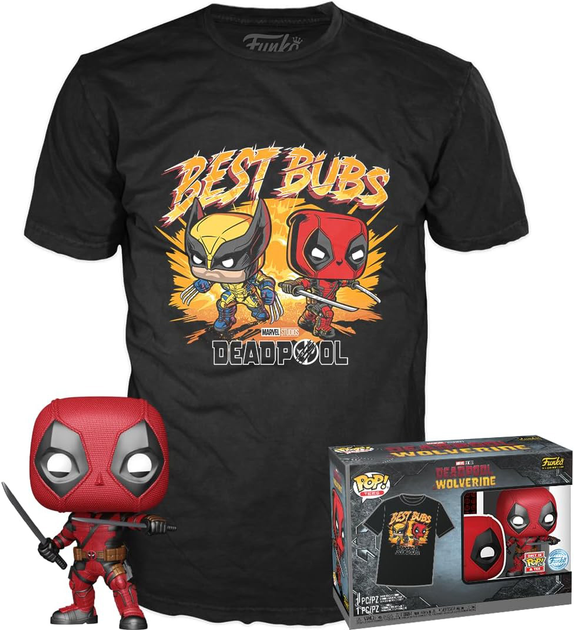 Zestaw Funko Pop! & Tee Deadpool & Wolverine Figurka Bobble-Head Deadpool & Wolverine Best Bubs + Koszulka Rozmiar M 81733 (889698817332) - obraz 2
