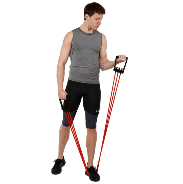 Еспандер трубчастий з ручками 2шт з фіксатором SP-Sport Resistance Band 8021-30-170 30LB (латекс, EVA, d-12мм, l-170см, длина гумі-150см, червоний) - зображення 15