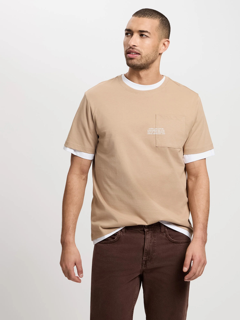 T-shirt męski bawełniany Cross Jeans 16059-383 L Beżowy (8697319728293) - obraz 1