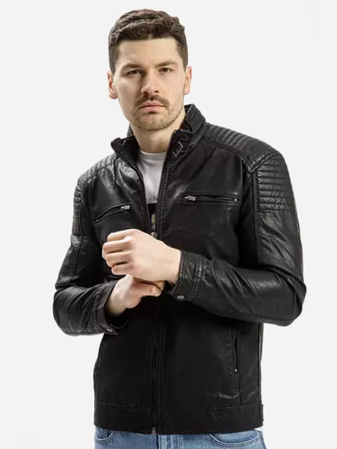 Kurtka skórzana męska Cross Jeans 40231-020 2XL Czarna (8697319051049) - obraz 1