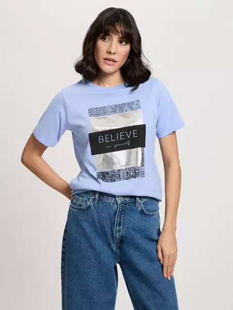 T-shirt damski bawełniany z nadrukiem Cross Jeans 56157-496 XL Lawendowy (8697319731545) - obraz 1