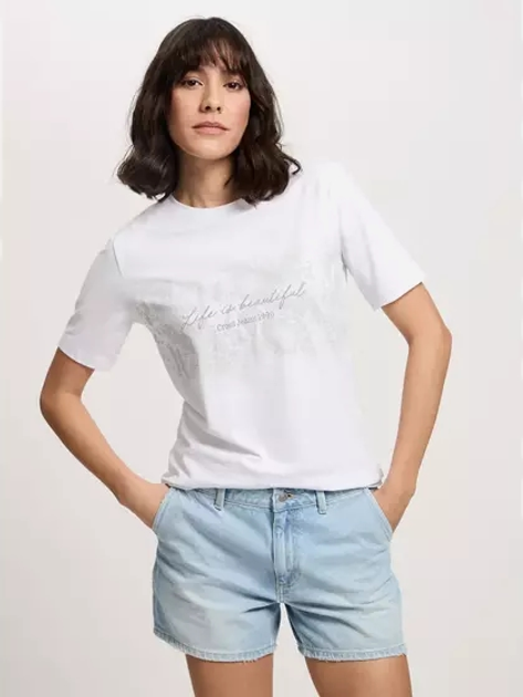 Футболка бавовняна жіноча Cross Jeans 56159-008 S Біла (8697319731613) - зображення 1