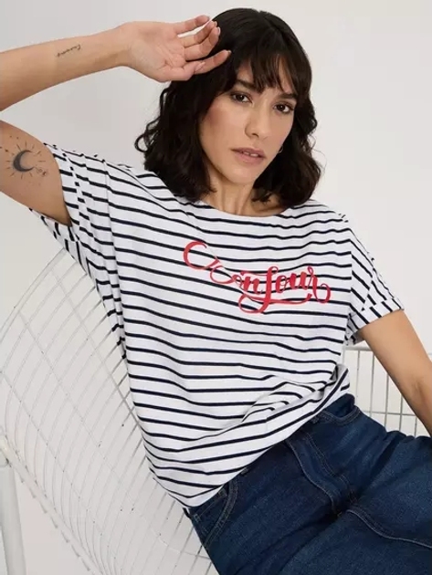 Футболка бавовняна жіноча Cross Jeans 56169-008 XL Біла (8697319732047) - зображення 4