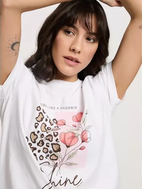 T-shirt damski bawełniany z nadrukiem Cross Jeans 56186-008 S Biały (8697319732610) - obraz 5