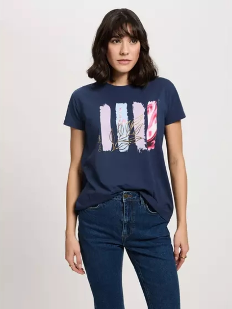 Футболка бавовняна жіноча Cross Jeans 56187-001 S Темно-синя (8697319746907) - зображення 1