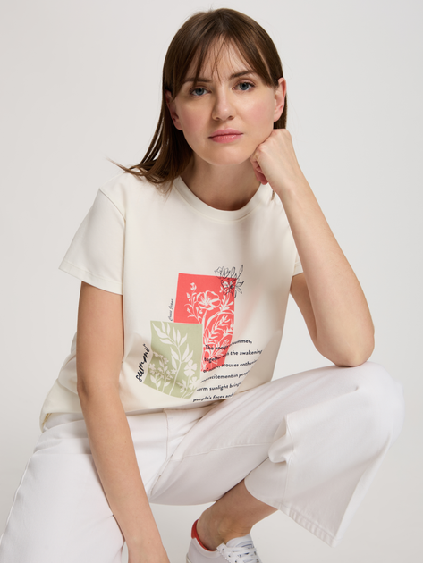 T-shirt damski bawełniany z nadrukiem Cross Jeans 56188-028 M Ecru (8697319732726) - obraz 5