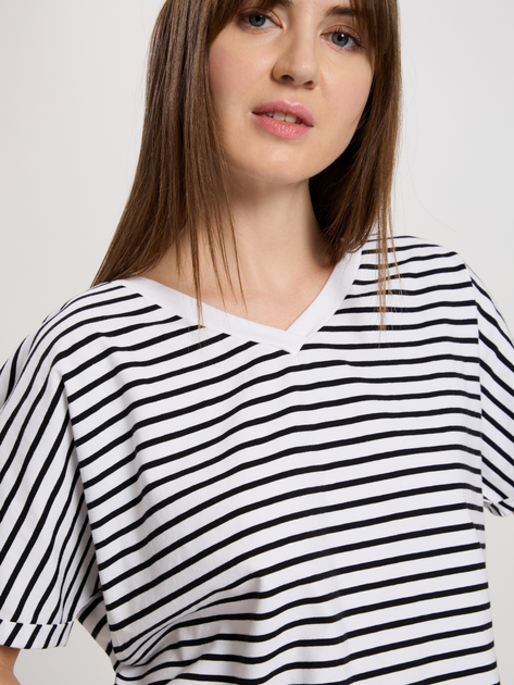T-shirt damski bawełniany w paski w serek Cross Jeans 56190-008 M Biały (8697319732771) - obraz 4