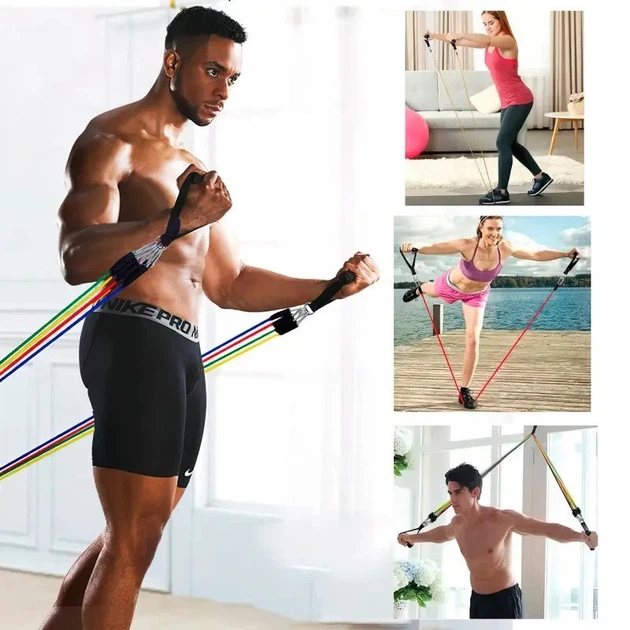 Набор эспандеров для фитнеса в чехле многофункциональный 5 жгутов Power Resistance Bands - изображение 13