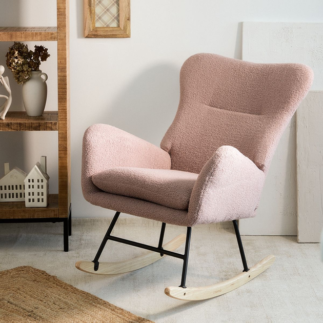 Крісло-гойдалка Homla LUNNIE TEDDY BOUCLÉ 67 x 78 x 92 cm Pink (5904183856759) - зображення 7