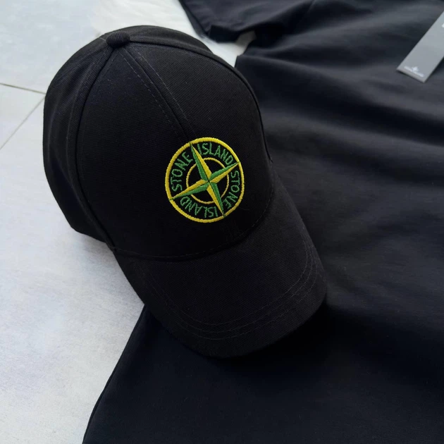 Костюм чоловічий літо шорти кепка футболка і 2 пари носків Stone Island L чорний - зображення 3