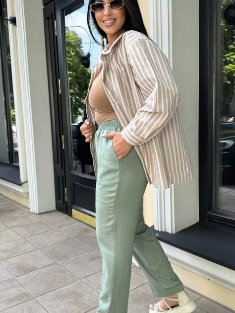 Стильна oversize сорочка на кнопках casual INNOE 300055-1, р. 50/52 Бежевий - Фото 3 Стильна oversize сорочка на кнопках casual INNOE 300055-1, р. 50/52 Бежевий - изображение 3