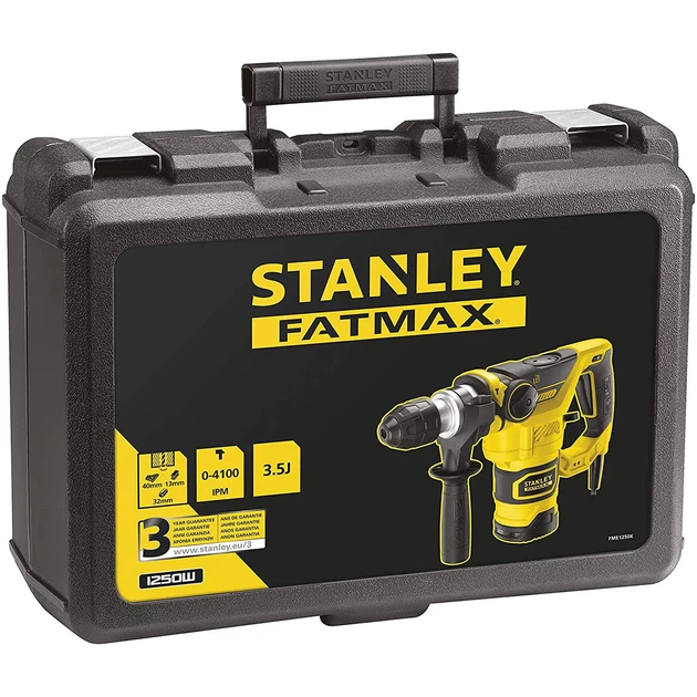 Перфоратор сетевой Stanley FatMax SDS-Plus, 1250 Вт, 3,2 Дж, 850 об/мин, 4100 уд/мин FME1250K - Фото 3 Перфоратор сетевой Stanley FatMax SDS-Plus, 1250 Вт, 3,2 Дж, 850 об/мин, 4100 уд/мин FME1250K - изображение 3