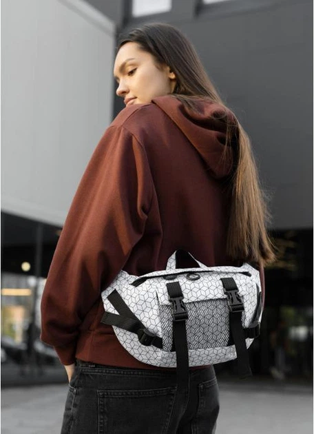 Большая женская поясная сумка бананка тканевая городская Sambag DynamicDart с принтом Square 60512 - изображение 3