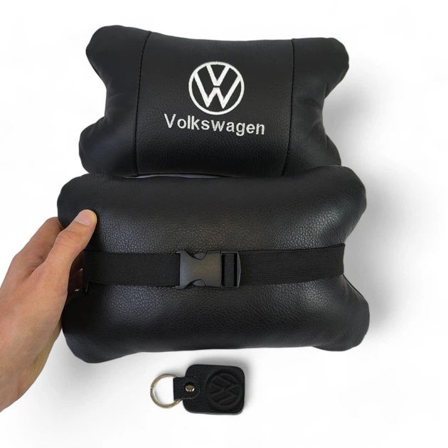 Автомобільна подушка Volkswagen, натуральна шкіра, 2 шт, чорна, з брелоком - Фото 8 Автомобільна подушка Volkswagen, натуральна шкіра, 2 шт, чорна, з брелоком - зображення 8