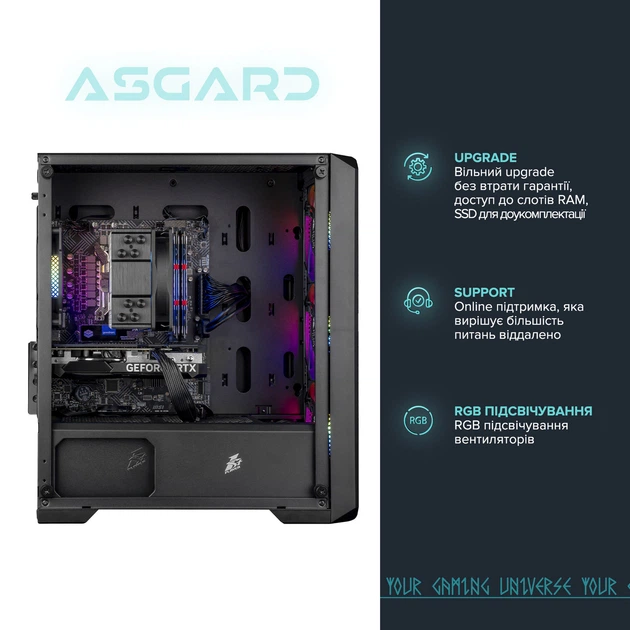 Ігровий комп'ютер ASGARD (A84F.32.S10.46.5812) / AMD Ryzen 5 8400F (4.2–4.7 ГГц) / RAM 32 ГБ / SSD 1 ТБ / NVIDIA GeForce RTX 4060 - Фото 6 Ігровий комп'ютер ASGARD (A84F.32.S10.46.5812) / AMD Ryzen 5 8400F (4.2–4.7 ГГц) / RAM 32 ГБ / SSD 1 ТБ / NVIDIA GeForce RTX 4060 - зображення 6