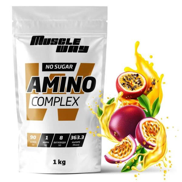 Амінокислотний комплекс MuscleWay AMINO COMPLEX на 40 порцій без цукру 1 кг Маракуйя (14-125-am-mw-rs1-1) - Фото 1 Амінокислотний комплекс MuscleWay AMINO COMPLEX на 40 порцій без цукру 1 кг Маракуйя (14-125-am-mw-rs1-1) - зображення 1