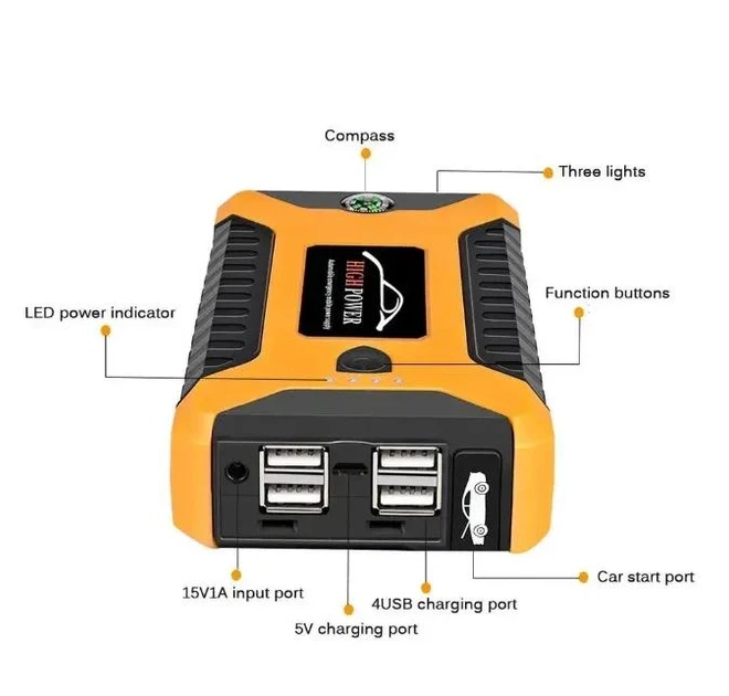 Пускозарядное устройство для автомобиля Jumpstarter JX27 на 99800 мАч с фонариком в кейсе Черный (127-14-15226) - изображение 3