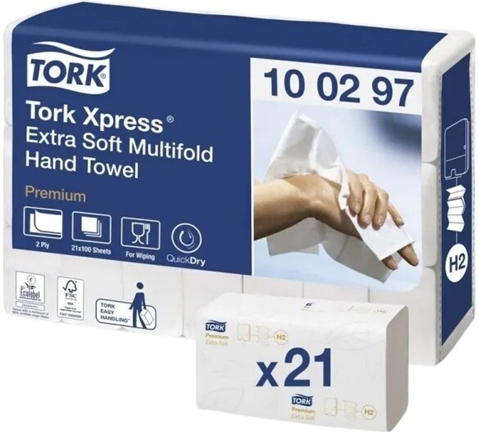Паперові рушники Tork Xpress Multifold Premium 100 шт × 21 упаковку (7322540124279) - зображення 1
