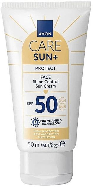 Сонцезахисний матовий крем для обличчя SPF50 - Avon Care Sun+ Protect Shine Control Sun Cream 50ml. - Фото 1 Сонцезахисний матовий крем для обличчя SPF50 - Avon Care Sun+ Protect Shine Control Sun Cream 50ml. - зображення 1