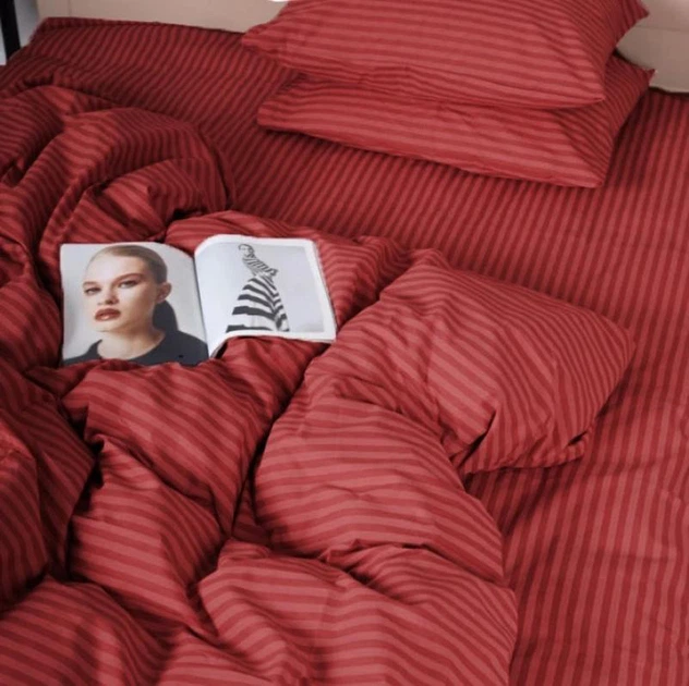 Комплект постельного белья MirSon Двуспальный 175х210 см 17-0608 Stripe Red Бязь (2200010364897) - изображение 6