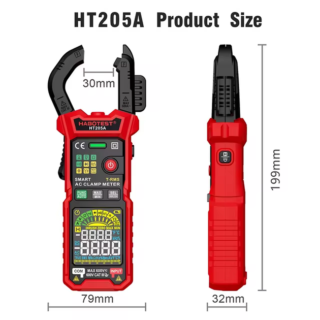 Токоизмерительные клещи HABOTEST HT205A цифровой мультиметр TrueRMS 600В AC/DC вольтметр амперметр - изображение 3