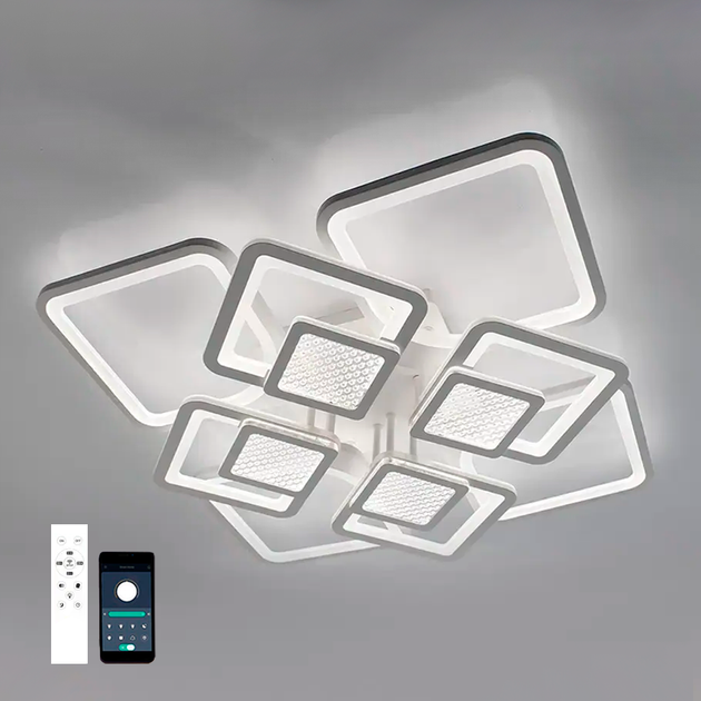 Смарт люстра TETRA TWIST ICE 165W 8S белая Esllse 595x595x110мм светодиодная с пультом и приложением смартфона - изображение 8