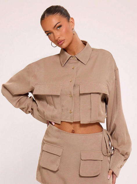 Акція на Сорочка оверсайз жіноча SHEIN GD-00133638 L Бежева від Rozetka