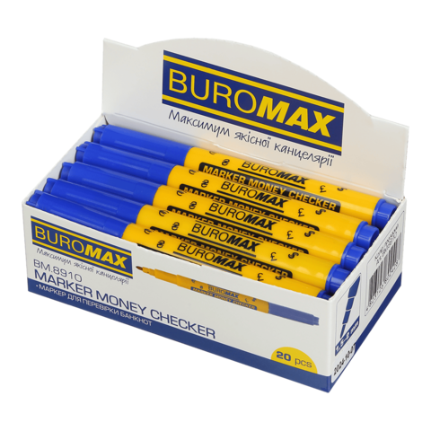 Маркер для перевірки банкнот BUROMAX 8910 MONEY CHECKER 1,5-2мм (20) /BM.8910/ - Фото 3 Маркер для перевірки банкнот BUROMAX 8910 MONEY CHECKER 1,5-2мм (20) /BM.8910/ - зображення 3