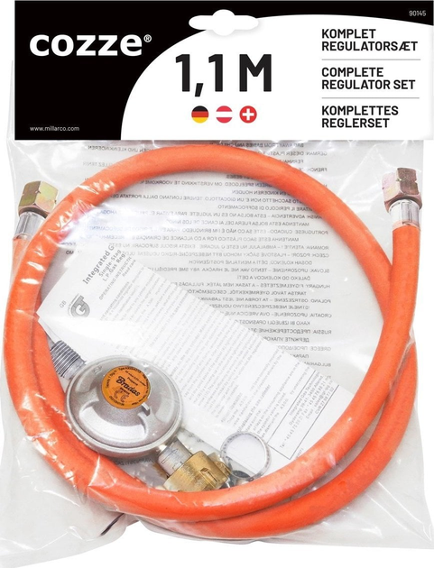Regulator ciśnienia gazu i wąż Cozze 2 x 1/4" 1.1 m (5708614901458) - obraz 2