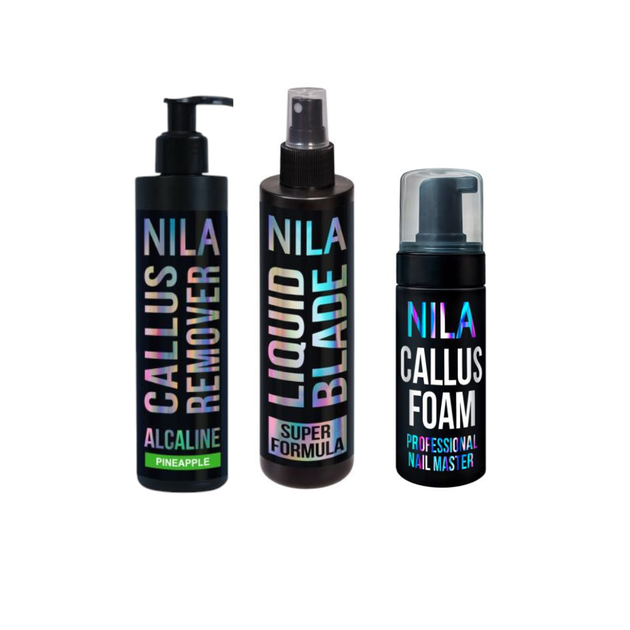 Набор для педикюра Nila: Callus Foam 150 мл + Callus Remover Ананас 250 мл + Liquid Blade 250 мл - Фото 1 Набор для педикюра Nila: Callus Foam 150 мл + Callus Remover Ананас 250 мл + Liquid Blade 250 мл - изображение 1