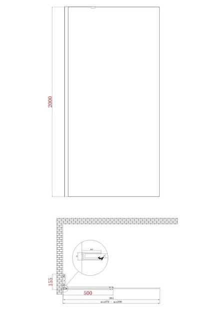 Душова перегородка Koer SR SP02-100x200-TR-12 Walk-In проз.скло Easy Clean 8мм, матове золото (KR5396) - изображение 5