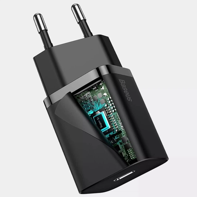 Мережевий зарядний пристрій Baseus Super Si PD20W/3A Type-C із швидкою зарядкою для Apple/Xiaomi Black - Фото 3 Мережевий зарядний пристрій Baseus Super Si PD20W/3A Type-C із швидкою зарядкою для Apple/Xiaomi Black - зображення 3