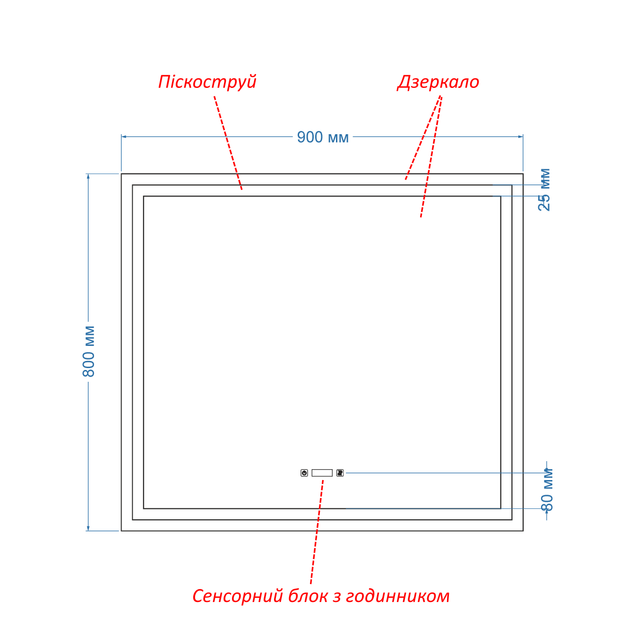 LED-зеркало 90x80см, с двумя сенсорами, часами и подогревом, модель Karnet (karnetg94) - изображение 3