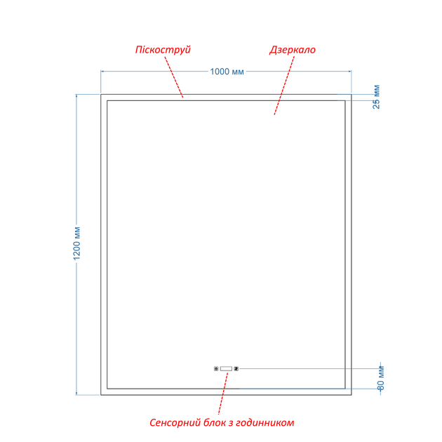 LED-зеркало 100x120см, с двумя сенсорами, часами и подогревом, модель Simphony (Simphony204) - изображение 3
