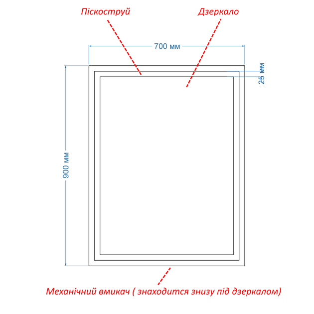 LED-зеркало 70x90см, с механическим включателем, модель Karnet (Karnet/700x900/51/2/0) - изображение 3