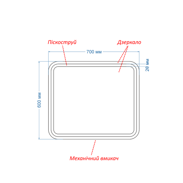 LED-зеркало 70x60см, с подогревом и двумя механическими включателями, модель Anvi (Anvig02) - Фото 3 LED-зеркало 70x60см, с подогревом и двумя механическими включателями, модель Anvi (Anvig02) - изображение 3