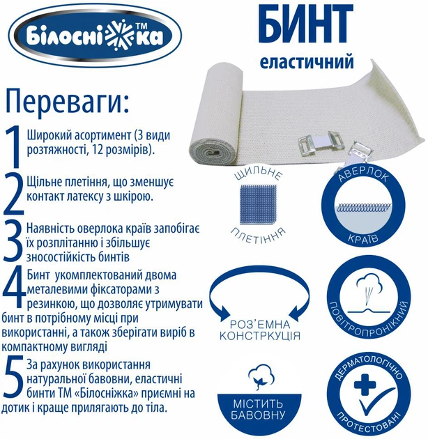 Бинт эластичный 2 м х 10 см малой растяжимости "Білосніжка" (УКРМЕДТЕКСТИЛЬ) 295769 - изображение 11