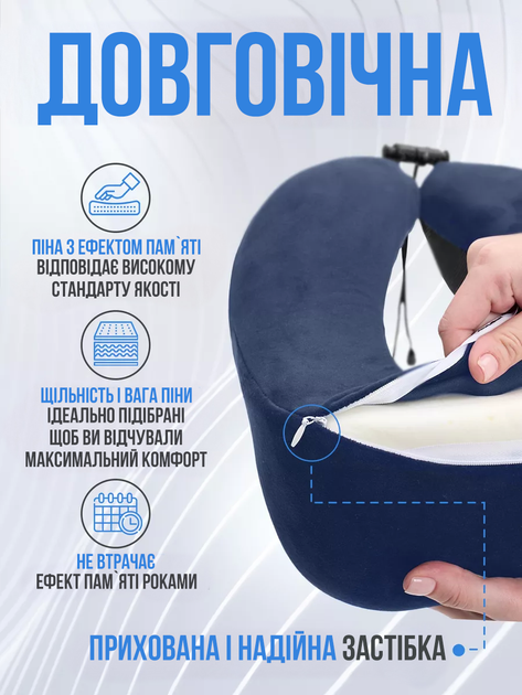 Дорожня подушка для шиї Blue ортопедична для подорожей подушки в літак машину авто в дорогу з ефектом пам'яті memory foam під шию туристичний набір анатомічна для відпочинку підтримки голови - Фото 4 Дорожня подушка для шиї Blue ортопедична для подорожей подушки в літак машину авто в дорогу з ефектом пам'яті memory foam під шию туристичний набір анатомічна для відпочинку підтримки голови - зображення 4