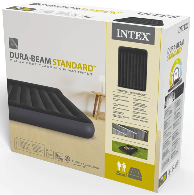 Двухместный надувной матрас Intex 152х203х25 см Черный (64143) - изображение 7