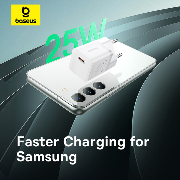 Ładowarka sieciowa Baseus GaN5 Fast Charger 1C 25W EU + Data Cable Type-C to Typ-C 100W Moon White (P10110909213-01) - obraz 10