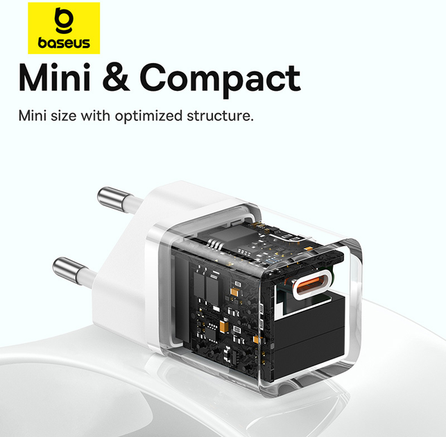 Зарядний пристрій Baseus GaN5 Fast Charger 1C 30W EU + Data Cable Type-C to Typ-C 100W Moon White (P10110902213-00) - зображення 14