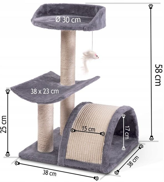 Кігтеточка для кота Pethaus 58 см з мишкою сіра DR-264 (5903890601355) - зображення 2