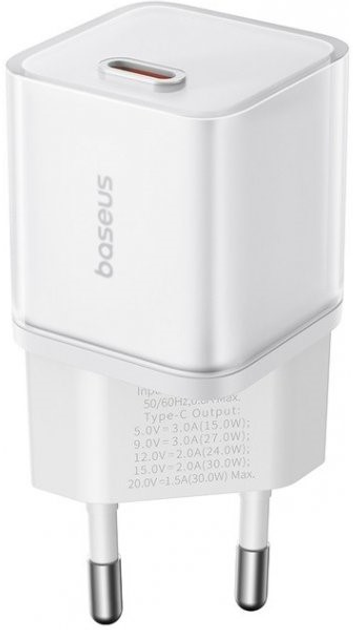 Ładowarka sieciowa Baseus GaN5S Fast Charger 1C 30W USB-C White (P10162504213-00) - obraz 3