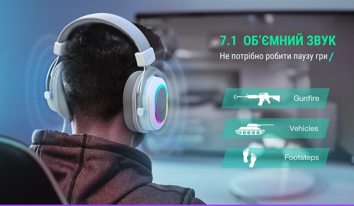 Fifine H6 White (7.1 CH, RGB) — ігрова гарнітура з віртуальним 7.1 Surround, програмованою RGB-підсвіткою - зображення 10