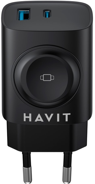 Зарядний пристрій Havit HV-UC132 22W USB-A+USB-C+Watch Charger Black (UC132 EU) - зображення 3