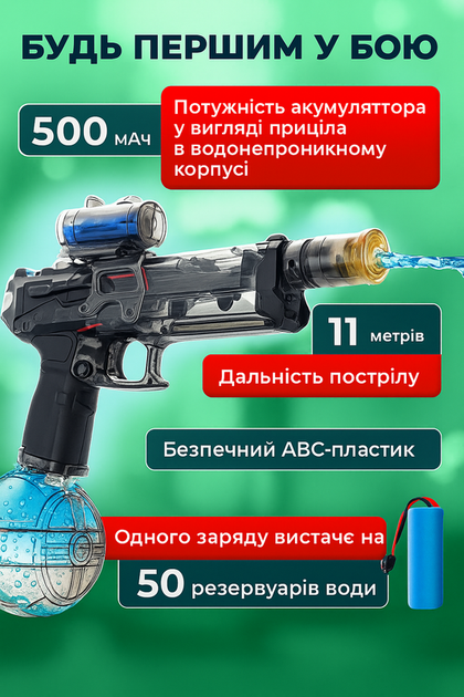 Водяний пістолет іграшковий для дитини електричний акумуляторний з резервуаром та глушником (101205) - зображення 2
