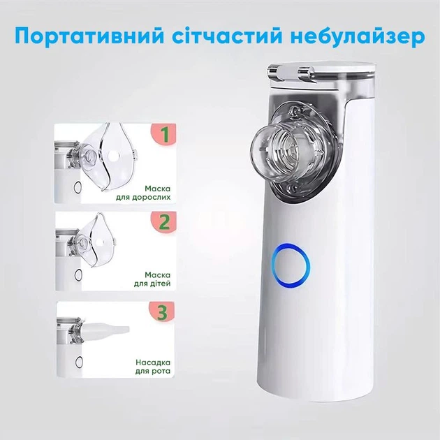 Ингалятор портативный ультразвуковой небулайзер для детей и взрослых от кашля для дыхания ингаляторы белый детский - изображение 4